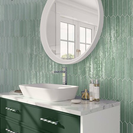 Apollo Tile Festa 1.7 in. x 9.6 in. Glossy Green Ceramic Picket Wall and Floor Tile 2.37 sq. ft./case, 23PK APLPCD88AQGL